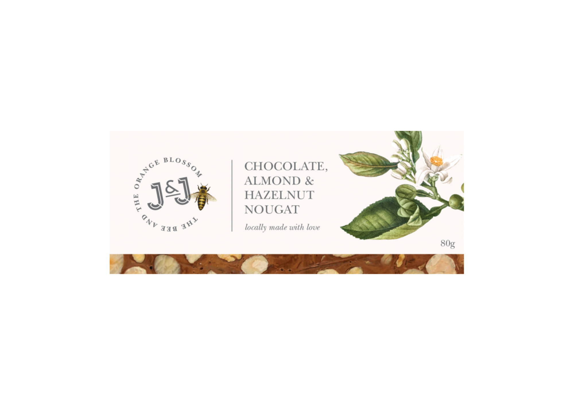 Chocolate, Almond & Hazelnut Nougat Bar 80g